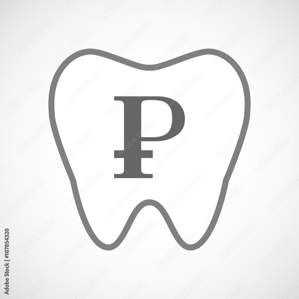 Line art tooth icon with a ruble sign Line art tooth icon with a ruble sign