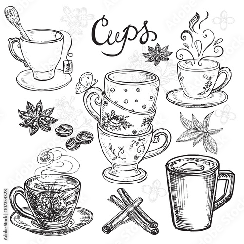 Hand drawn set cups
