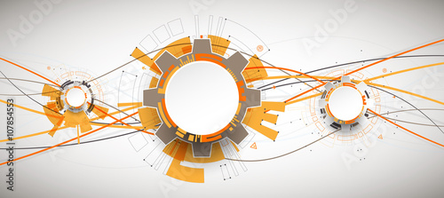Abstract orange colored technological background with various te