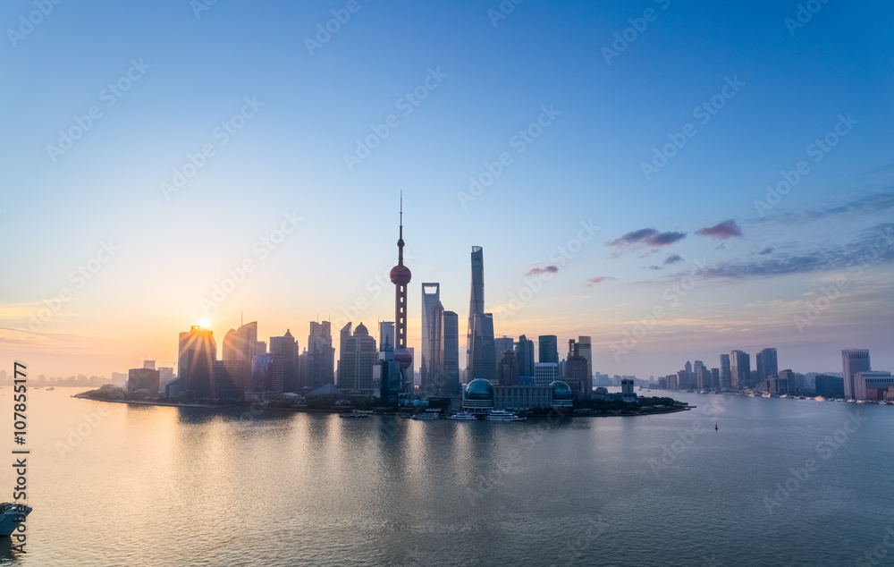 charming shanghai skyline in sunrise