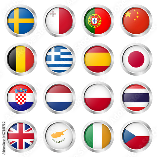 button collection with country flags