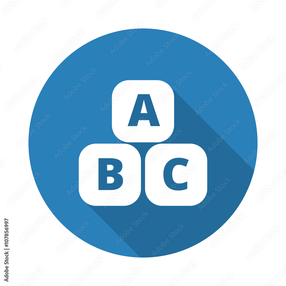 Flat white Abc Blocks web icon with long drop shadow on blue cir Flat white Abc Blocks web icon with long drop shadow on blue cir