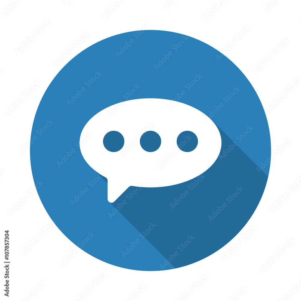 Flat white Comment web icon with long drop shadow on blue circle Flat white Comment web icon with long drop shadow on blue circle