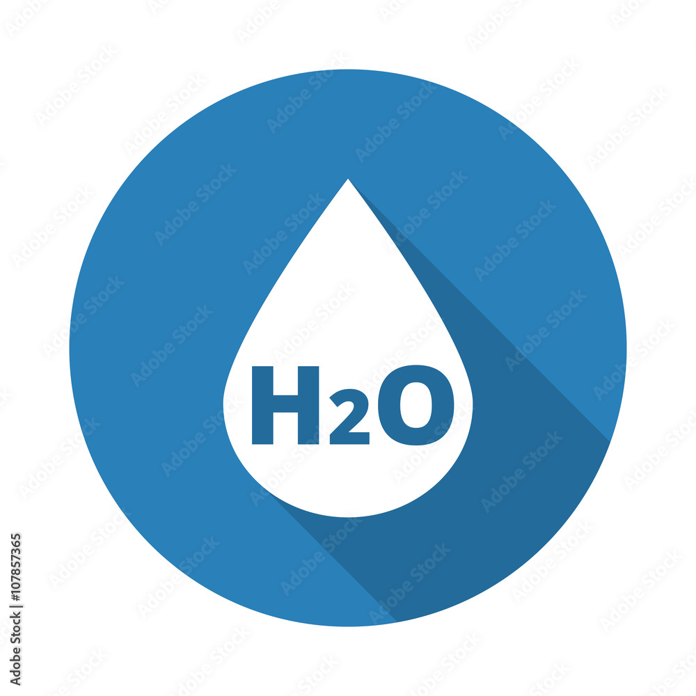 Flat white Water web icon with long drop shadow on blue circle Flat white Water web icon with long drop shadow on blue circle