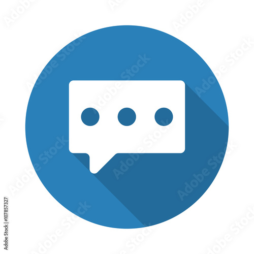 Flat white Message web icon with long drop shadow on blue circle