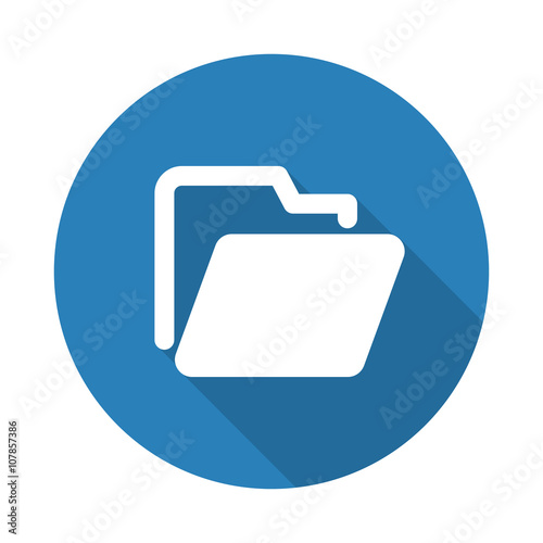 Flat white Folder web icon with long drop shadow on blue circle