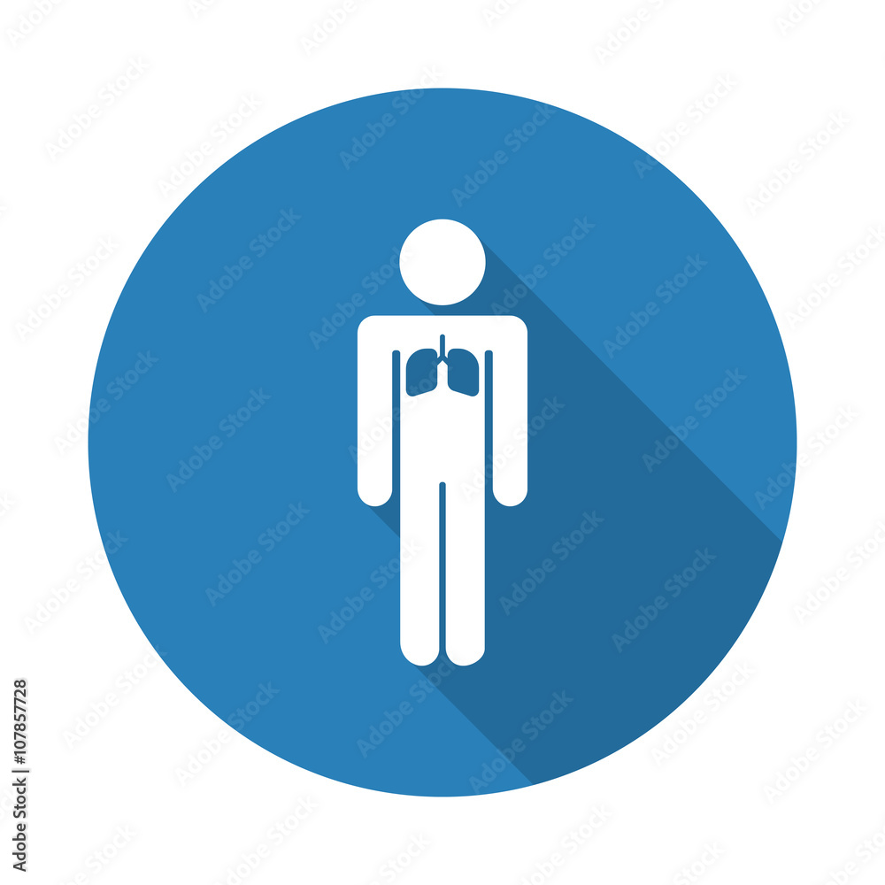 Flat white Lungs web icon with long drop shadow on blue circle Flat white Lungs web icon with long drop shadow on blue circle