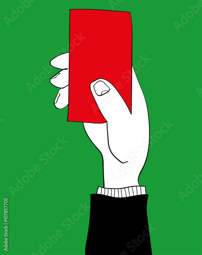 Vector illustration of a referee or umpire hand holding a red card to signal a player must leave the field for a transgression