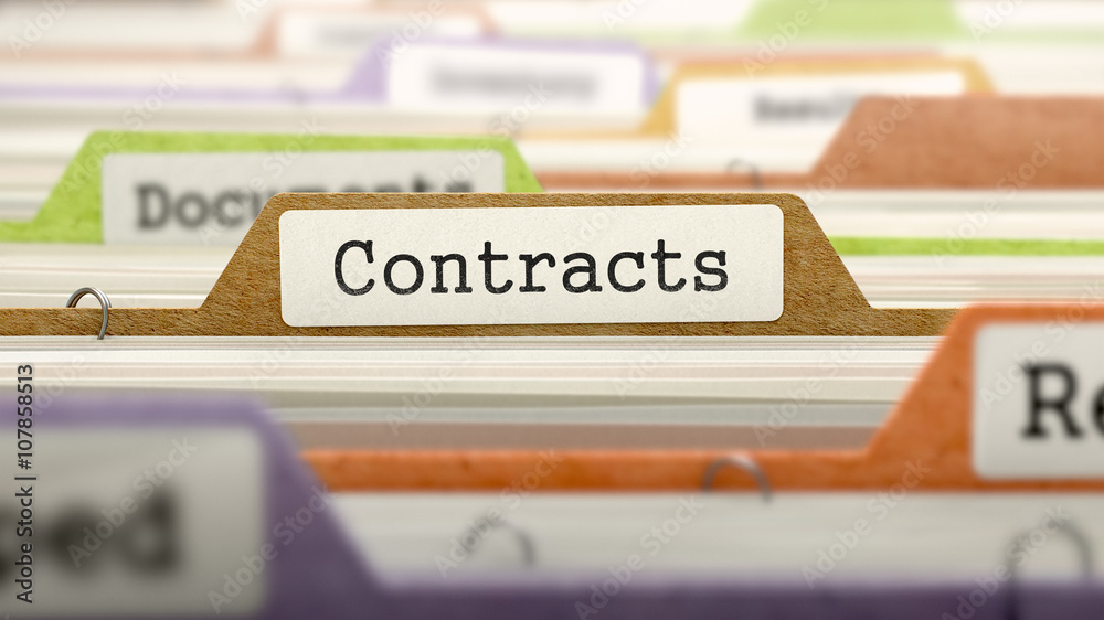 Foto Folder in Colored Catalog Marked as Contracts Closeup View