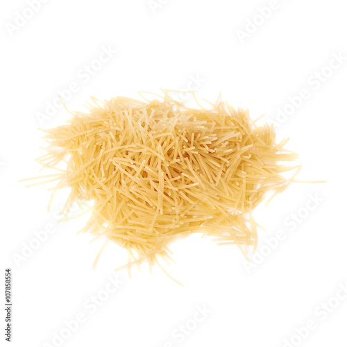 Pile of dry noodles pasta over isolated white background