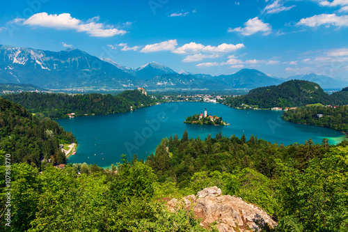 Fototapeta Naklejka Na Ścianę i Meble -  Panoramic view of Bled Lake, Slovenia