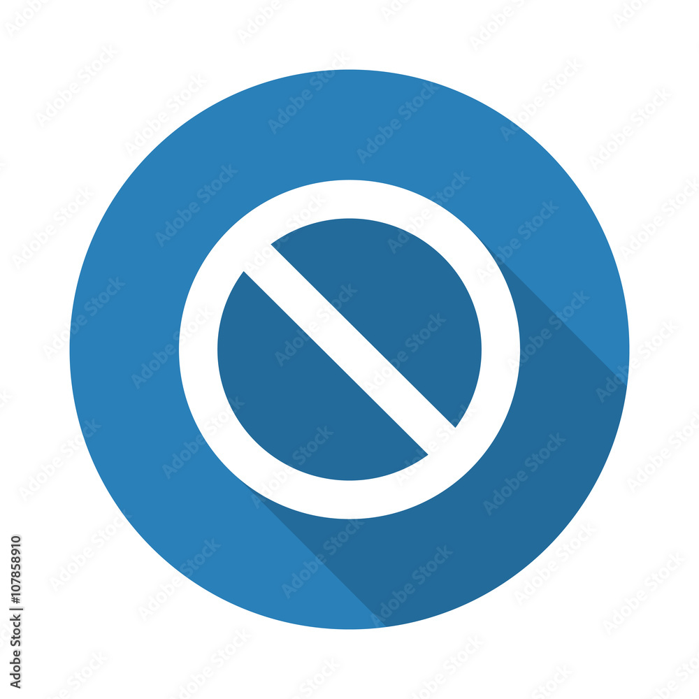 Flat white Forbidden web icon with long drop shadow on blue circ Flat white Forbidden web icon with long drop shadow on blue circ