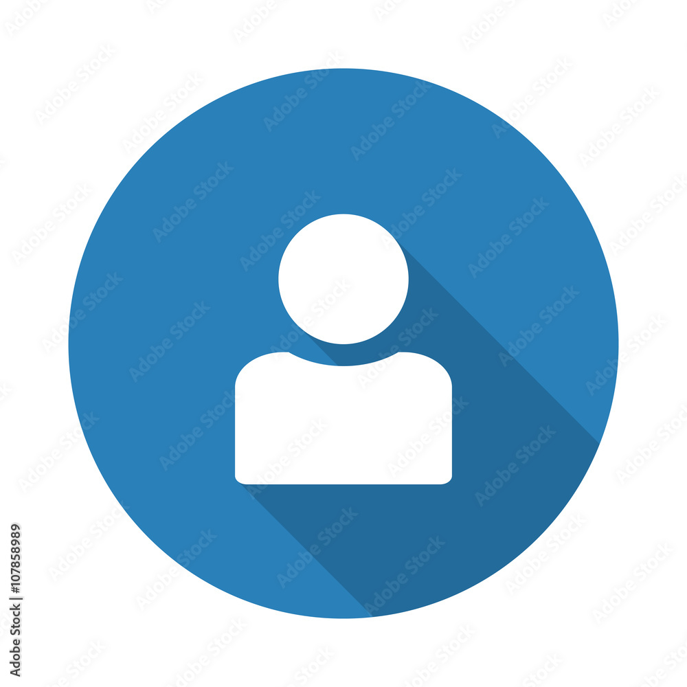 Flat white Profile web icon with long drop shadow on blue circle Flat white Profile web icon with long drop shadow on blue circle