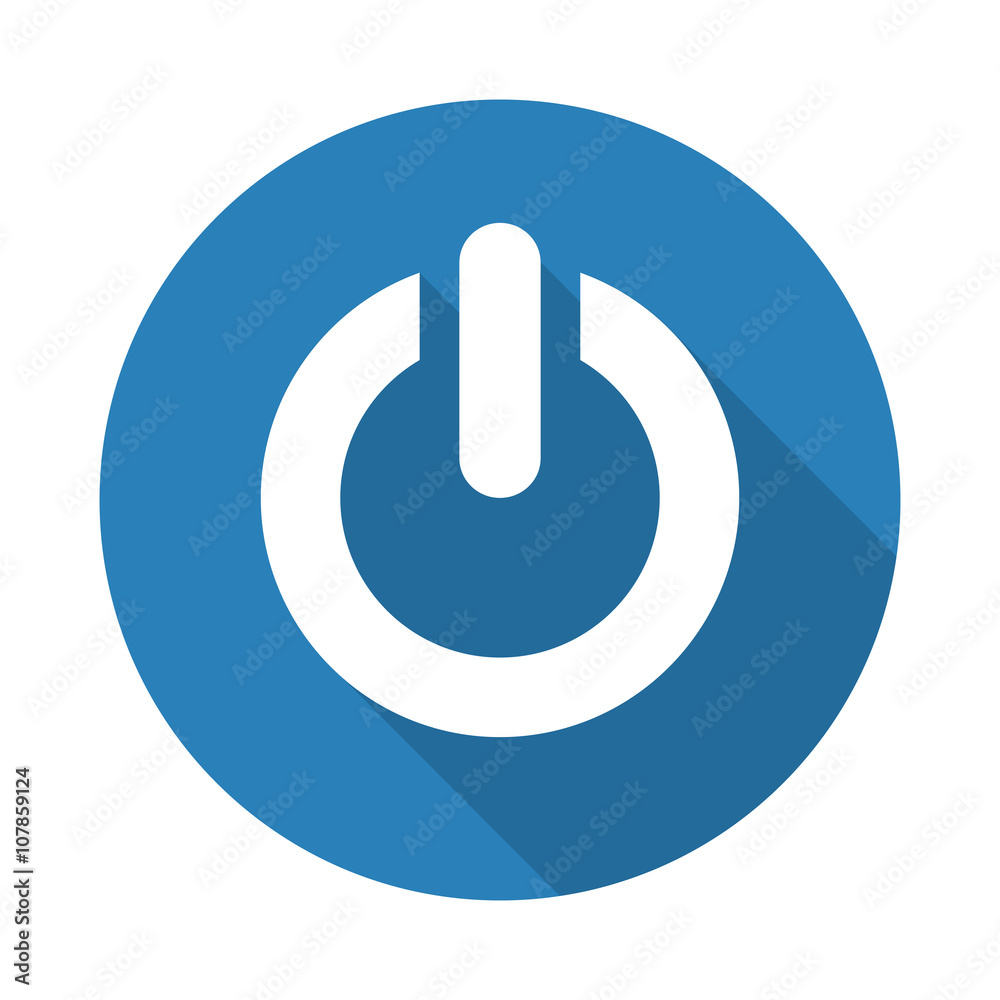 Flat white Power web icon with long drop shadow on blue circle Flat white Power web icon with long drop shadow on blue circle