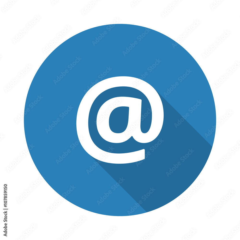 Flat white E-Mail web icon with long drop shadow on blue circle Flat white E-Mail web icon with long drop shadow on blue circle