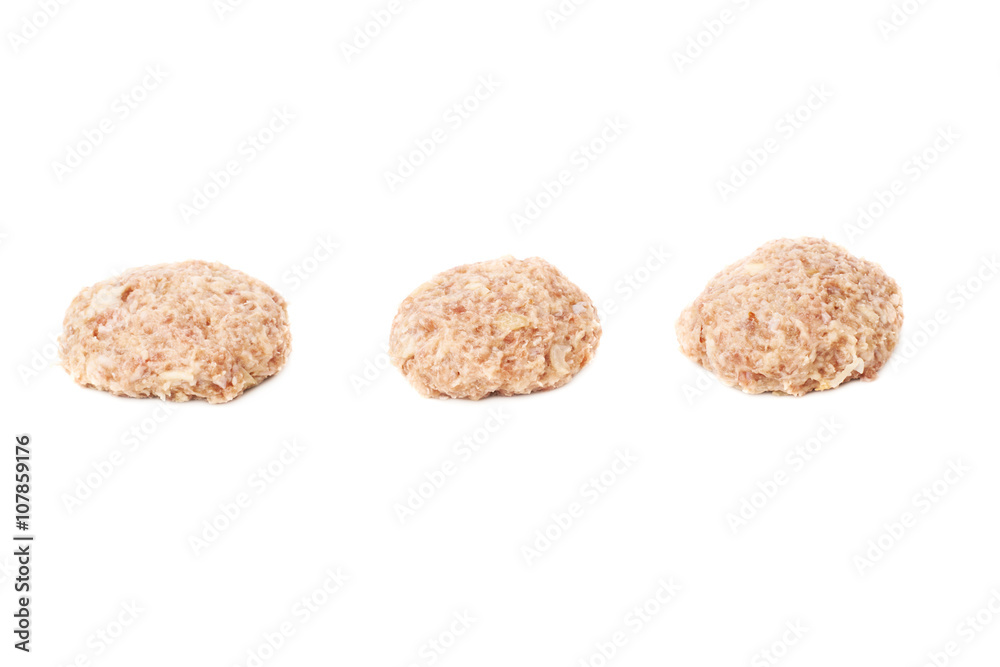 Set of raw miced meat over white isolated background Set of raw miced meat over white isolated background