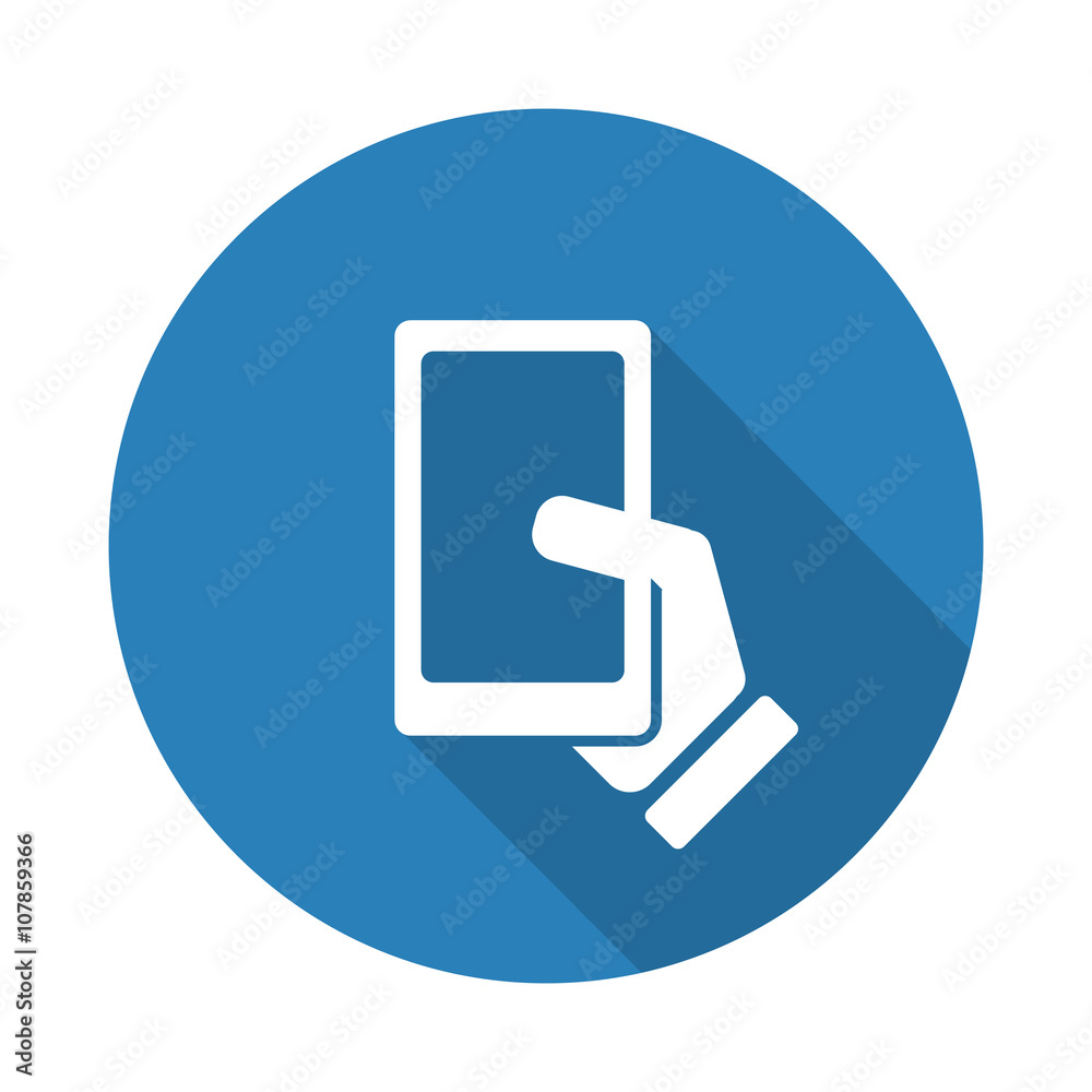 Flat white Smartphone web icon with long drop shadow on blue ci Flat white Smartphone web icon with long drop shadow on blue ci