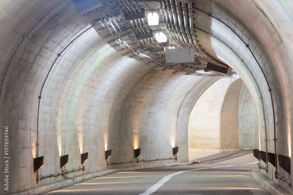 Interior of an urban tunnel at mountain without traffic..