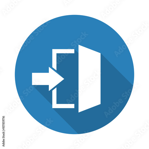 Flat white Enter web icon with long drop shadow on blue circle