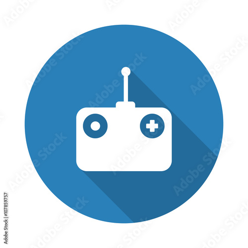 Flat white Radio Control web icon with long drop shadow on blue