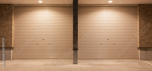 Metal door shutter closed at night time photo