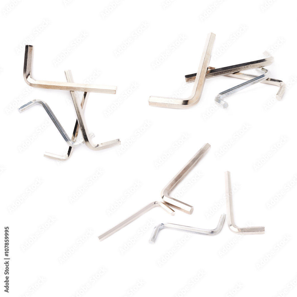 Set of hex metal allen keys over white isolated background Set of hex metal allen keys over white isolated background