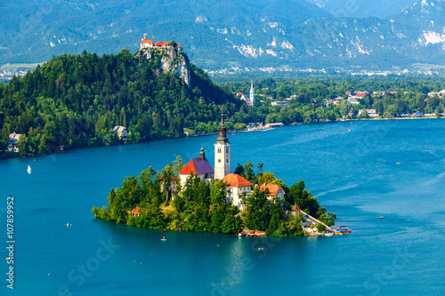 Panoramic view of Bled Lake, Slovenia photo