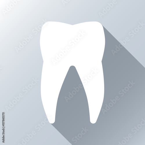 White tooth with long shadow effect. Vector background