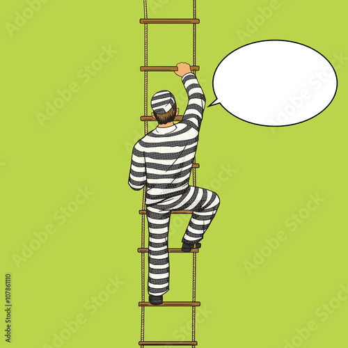 Prisoner crawling on a rope ladder pop art vector
