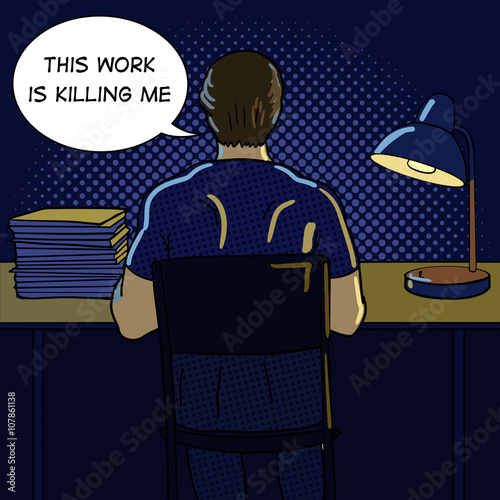 Man working at night pop art style vector