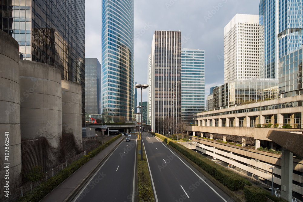 Skyscrapers with glass facade. Modern buildings in Paris. Concepts of economics, financial, business future. Copy space for text. Skyscrapers with glass facade. Modern buildings in Paris. Concepts of economics, financial, business future. Copy space for text.
