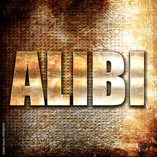 Photos alibi, written on vintage metal texture