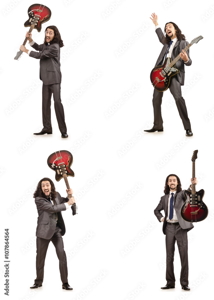Obraz premium Funny guitar player isolated on white