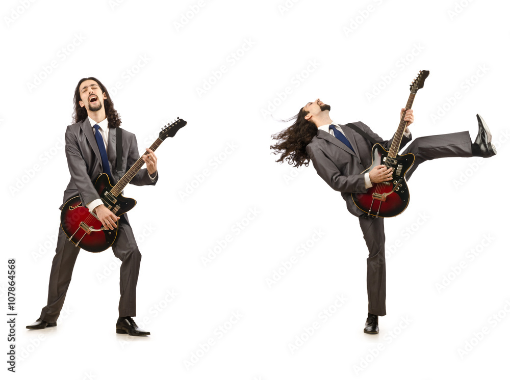 Funny guitar player isolated on white Funny guitar player isolated on white