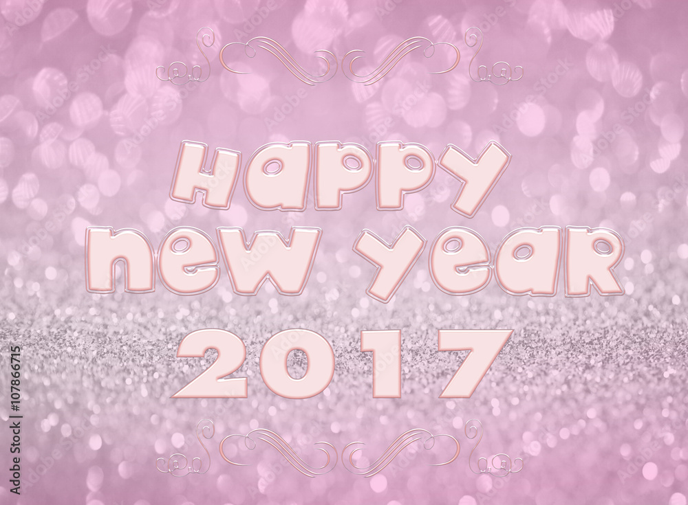 Happy New Year 2017 on pink silver glitter abstract background