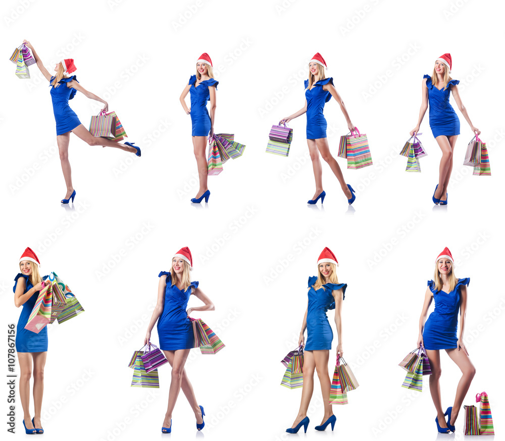 Fototapeta premium Woman with shopping bags isolated on white