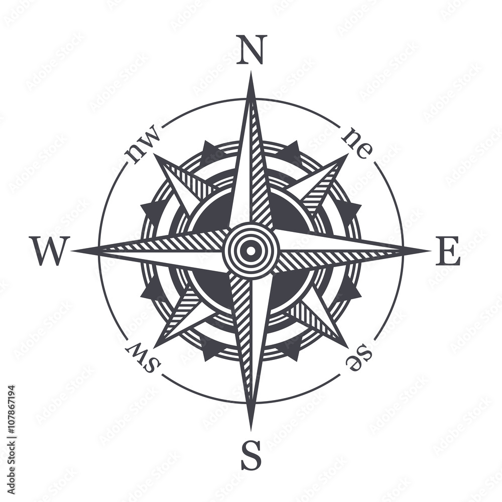 Wind Rose or Compass Icon on White Background. Vector Wind Rose or Compass Icon on White Background. Vector