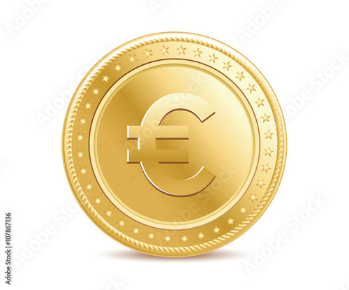 Golden isolated euro coin on the white background