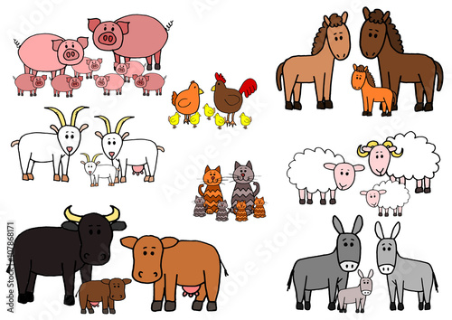 Set of kid sketch farm animals cartoon