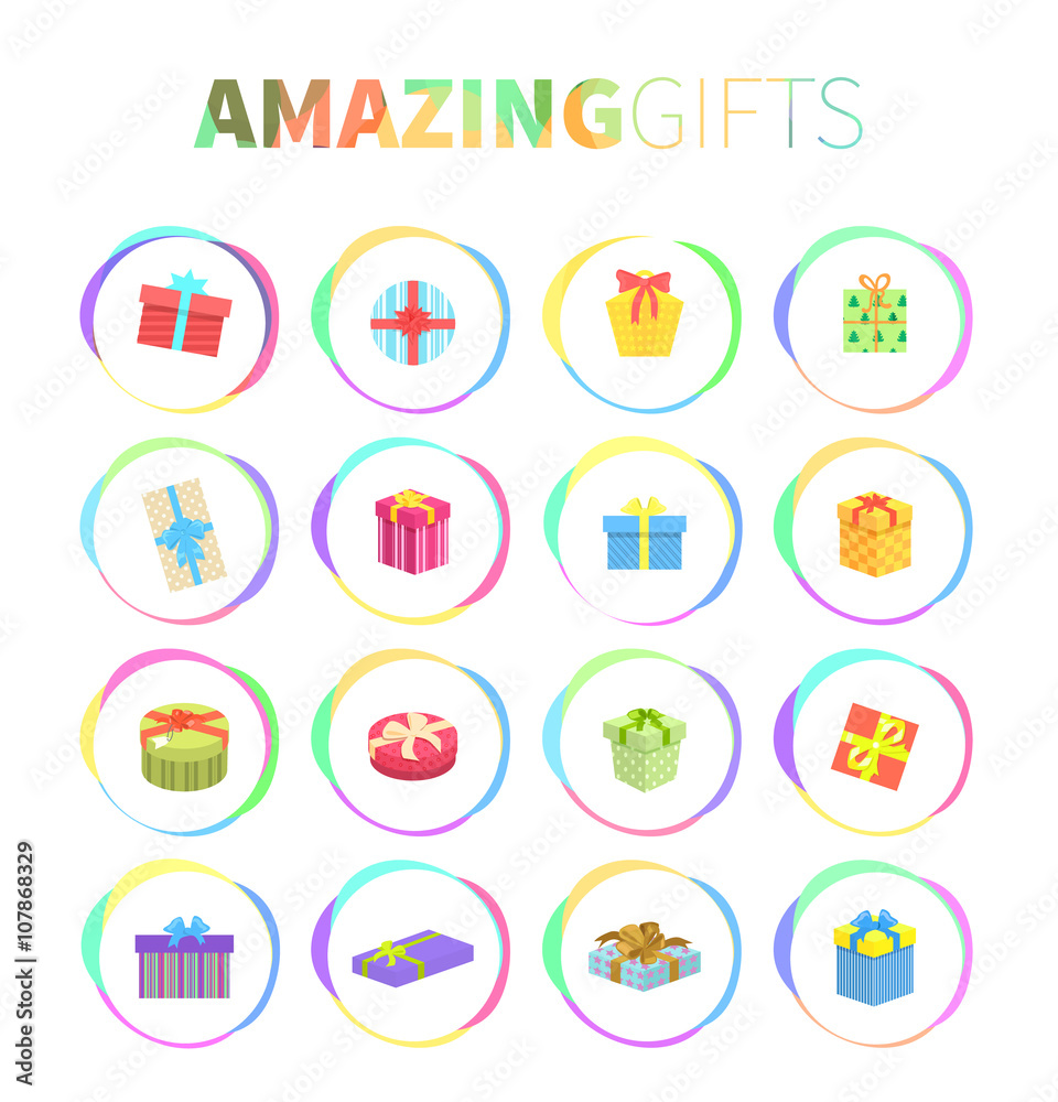 Set of Gifts Boxes Design Flat