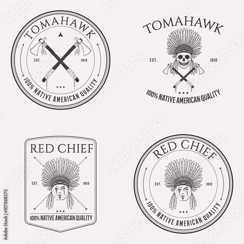 Native american isolated logo set emblems, badges and design elements on white background