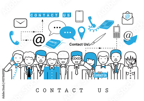 Business People-Contact Us-On White Background-Vector Illustration, Graphic Design.Business Concept And Content For Web,Websites,Magazine Page,Print,Presentation Templates And Promotional Materials