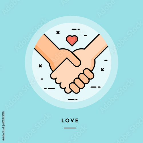 Couple holding hands, flat design thin line banner, usage for e-mail newsletters, web banners, headers, blog posts, print and more