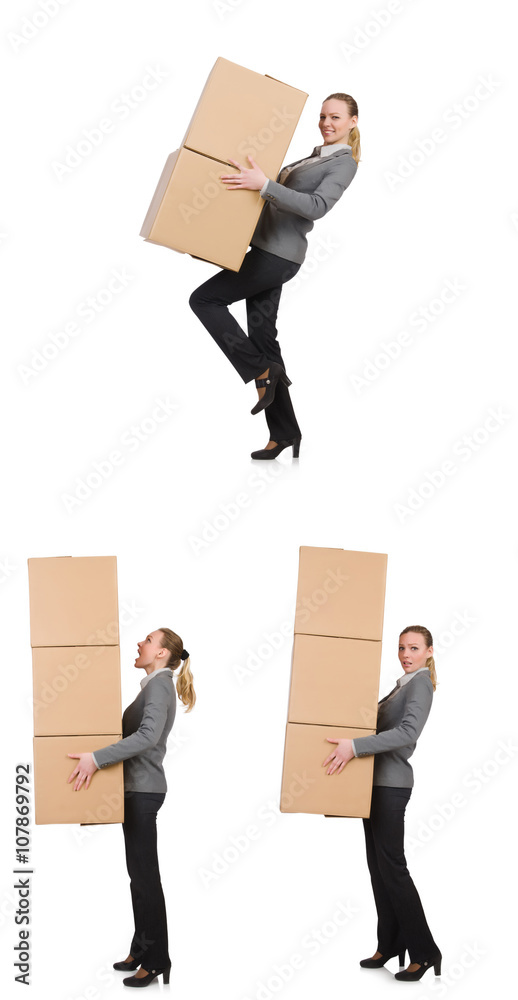 Composite image of woman with boxes on white Composite image of woman with boxes on white