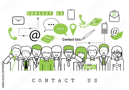 Business People-Contact Us-On White Background-Vector Illustration, Graphic Design.Business Concept And Content For Web,Websites,Magazine Page,Print,Presentation Templates And Promotional Materials