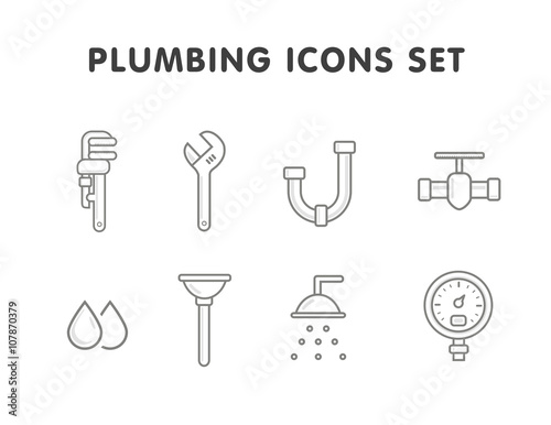 plumbing line icons set