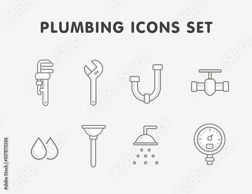 plumbing flat line icons set
