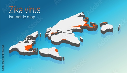 Zika virus infographic include transmission worldwide.  Isometric map concept.