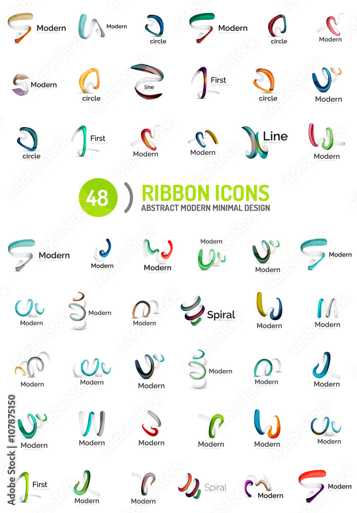 Vector line ribbon logo set Vector line ribbon logo set