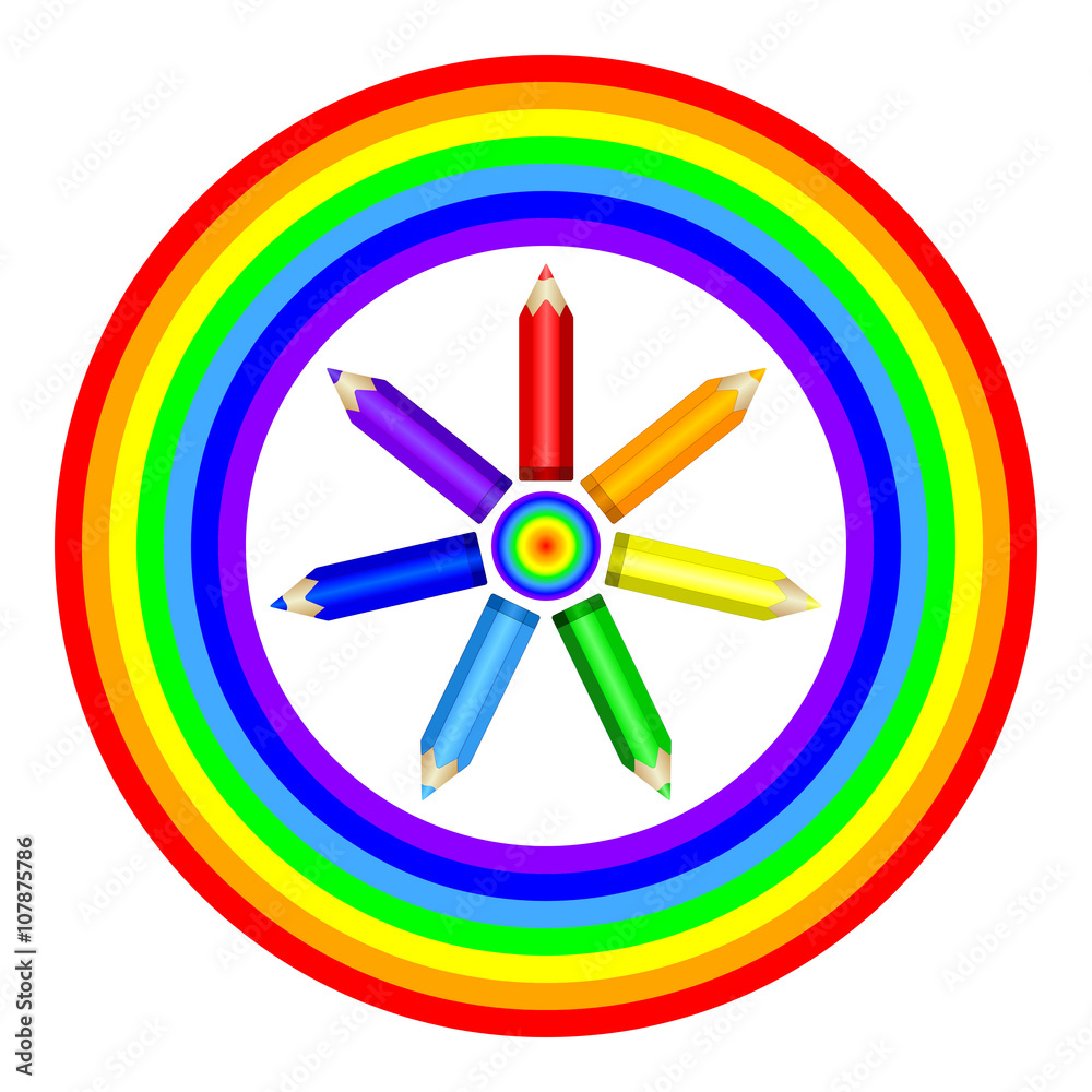 Obraz premium Colored pencils and rainbow. Vector EPS10